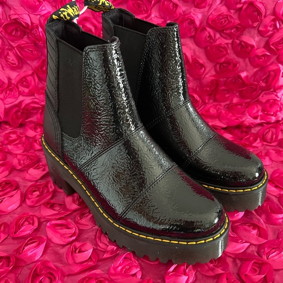 ROZALIE DISTRESSED PATENT HEELED CHELSEA BOOTS - Picture 4 of 10